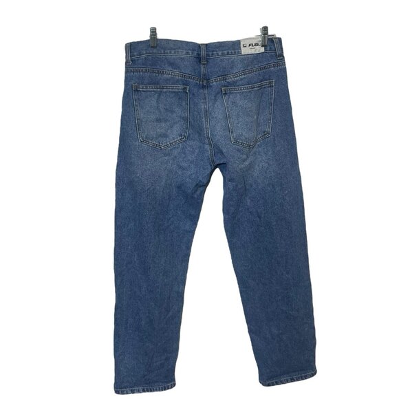 FUBU 05 Forever 21 Patch Jeans Men’s 32 Blue Denim Distressed Logo Y2K Retro - Picture 2 of 10